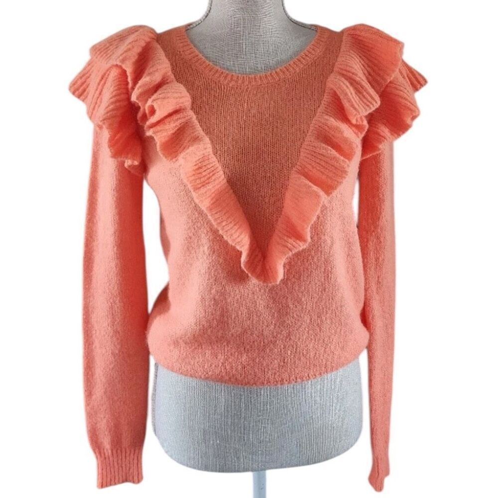 Lily Pulitzer Orange Sherbet Color Ruffle Ling Sleeve Sweater‎ Sz XS